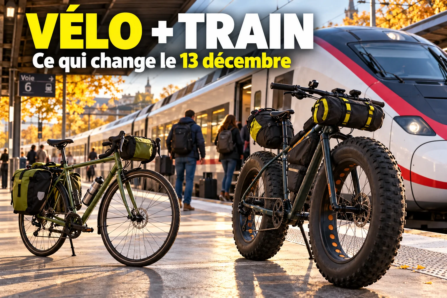 Illustration : vélo classique et fatbike sur un quai de gare