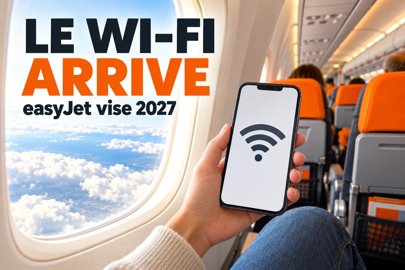 Illustration : téléphone avec symbole Wi-Fi dans une cabine d’avion